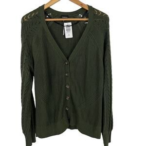 Torrid Women Pointelle Sleeve Cardigan Sweater Green Size 1 1X NEW